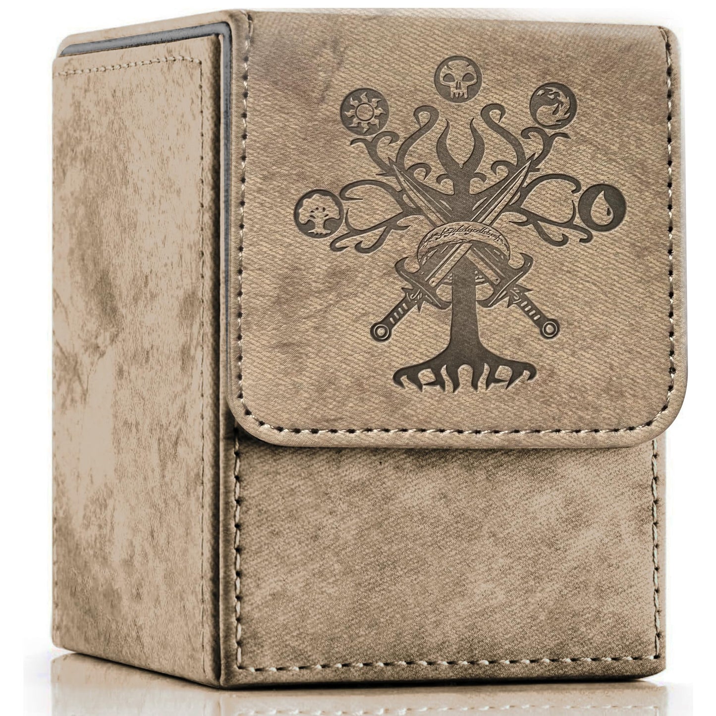 PROMAXIBINDER MTG Card Deck Box, Commander Deck Box Fits 100+ Single Sleeved Cards, Storage for TCG/MTG Crads, PU Leather Strong Magenet (Mud, Tree)