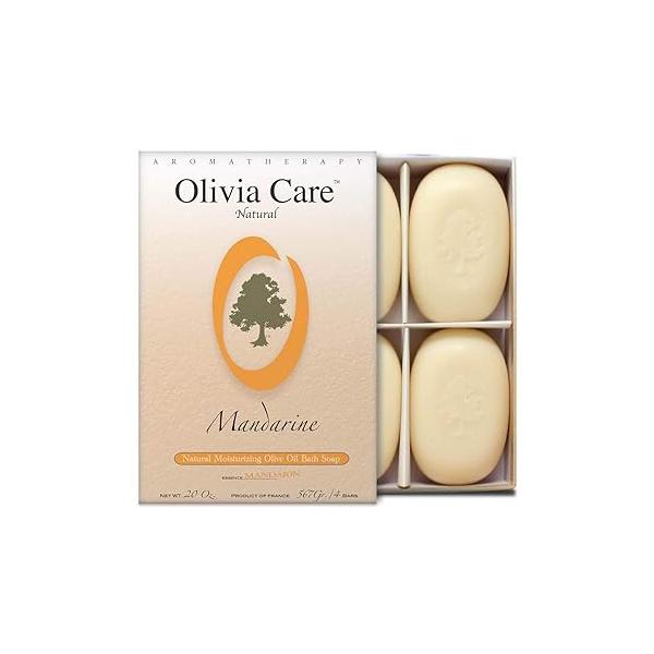 Olivia Care Bath & Body Bar Mandarin Soap 4 Pack Gift Box Organic, Vegan Natural Contains Olive Oil Repairs, Hydrates, Moisturizes Deep Cleans Good for Sensitive Dry Skin Made in USA