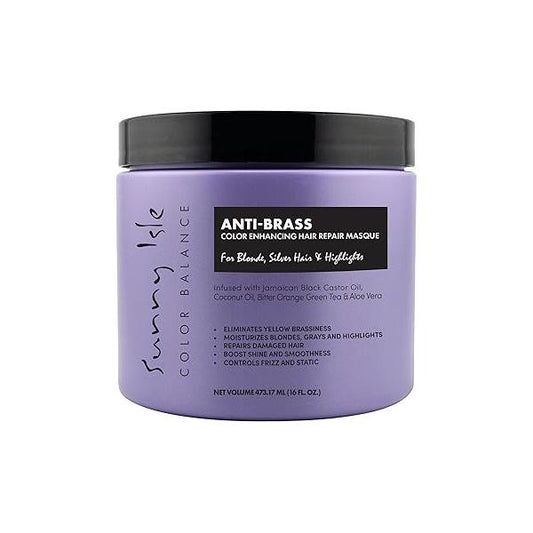 Sunny Isle Anti-Brass Color Enhancing Purple Hair Repair Masque 16oz | Neutralizes Yellow Undertones & Brassiness Deep Conditioner Treatment Toner for Blonde, Silver, Gray Highlights