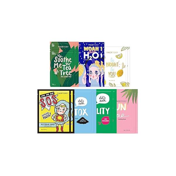 FACETORY K Beauty Face Mask Skin Care - BEST OF 7 COLLECTION Sheet Set | Natural Premium Korean For All Types No Sulfates Parabens (7 pc)